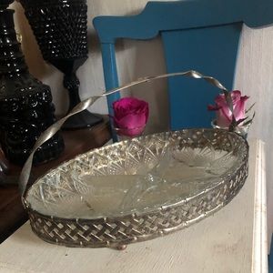 Vintage Silver & Glass Divided Dish Serving Platter